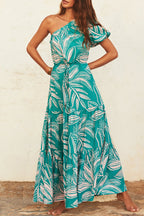 Dolores Statement Casual Holiday Dresses with Floral Frenulum, Backless, a Line Dress with Slanted Collar Occasion Edit