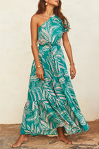 Dolores Statement Casual Holiday Dresses with Floral Frenulum, Backless, a Line Dress with Slanted Collar Occasion Edit