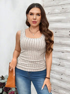 Plus Size Apricot Square Neck Ribbed Tank Top Comfort