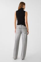 Metal Accent Trendy Wide Leg Jean