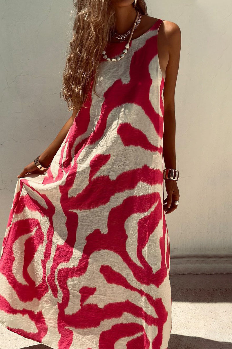 Iliana Aesthetic Casual Geometric Print Backless Sleeveless Dresses with O Neck Evening Wear Edit
