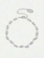 Chic Silver Plated Beaded Chain Bracelet With Rhinestones
