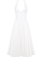 White Cotton Halter Midi Sundress