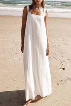 Soledad Elevated Casual Sleeveless Dresses with Striped Patchwork and Square Collar Designer Edit