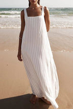Soledad Elevated Casual Sleeveless Dresses with Striped Patchwork and Square Collar Designer Edit