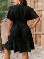 Plus Size V Neck Ruffle Dress With Cinched Waist Fit