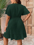 Plus Size V Neck Ruffle Dress With Cinched Waist Fit