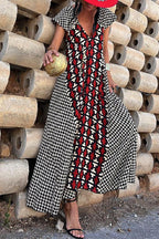 Natividad Timeless Casual Vintage Geometric Print Wavy Backless Asymmetrical V Neck Printed Dresses Boutique Dress Collection