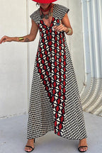 Natividad Timeless Casual Vintage Geometric Print Wavy Backless Asymmetrical V Neck Printed Dresses Boutique Dress Collection