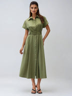 Casual Shirt Dress With Collar And Pockets Breathable