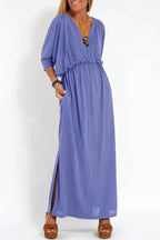 Nelly Exclusive Casual, , Solid Color, One Tier Skirt Dresses with Pocket Slit and V Neck Elevated Occasion Wear