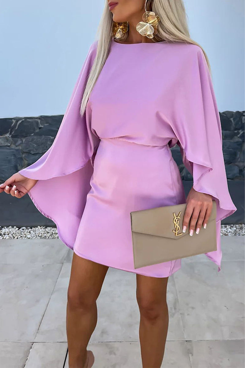 Milagros Chic Solid Patchwork Dresses with Wrap Skirt and O Neck Silhouette Collection