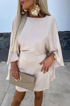 Milagros Chic Solid Patchwork Dresses with Wrap Skirt and O Neck Silhouette Collection