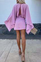 Milagros Chic Solid Patchwork Dresses with Wrap Skirt and O Neck Silhouette Collection