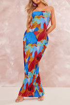 Maricarmen Minimalist Printed Patchwork Pleated Strapless Pencil Skirt Dresses Chic Silhouette Collection