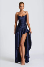 Backless LaceUp Satin Silk Dress