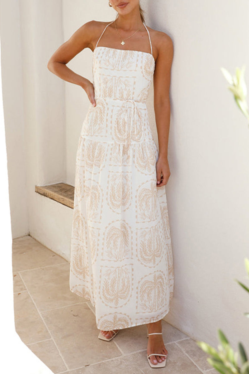 Danna Premium Floral Backless Halter Beach Dresses for Vacation Elevated Occasion Wear
