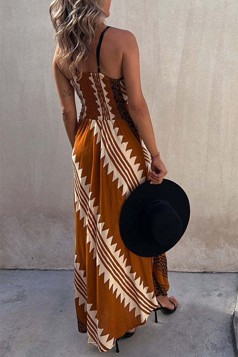 Caridad Premium Bohemian Holiday Dresses with Striped Patchwork and V Neck Boutique Collection
