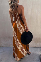 Caridad Premium Bohemian Holiday Dresses with Striped Patchwork and V Neck Boutique Collection