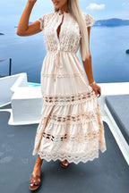 Simona Elevated Casual Solid Patchwork Button Down Long O Neck Dresses Premium Wardrobe Essential