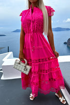 Simona Elevated Casual Solid Patchwork Button Down Long O Neck Dresses Premium Wardrobe Essential