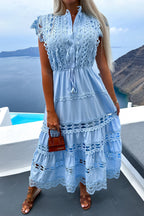 Simona Elevated Casual Solid Patchwork Button Down Long O Neck Dresses Premium Wardrobe Essential