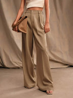 High Waist Wide Leg Trousers With Pleats And Zipper