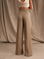 High Waist Wide Leg Trousers With Pleats And Zipper