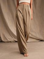 High Waist Wide Leg Trousers With Pleats And Zipper