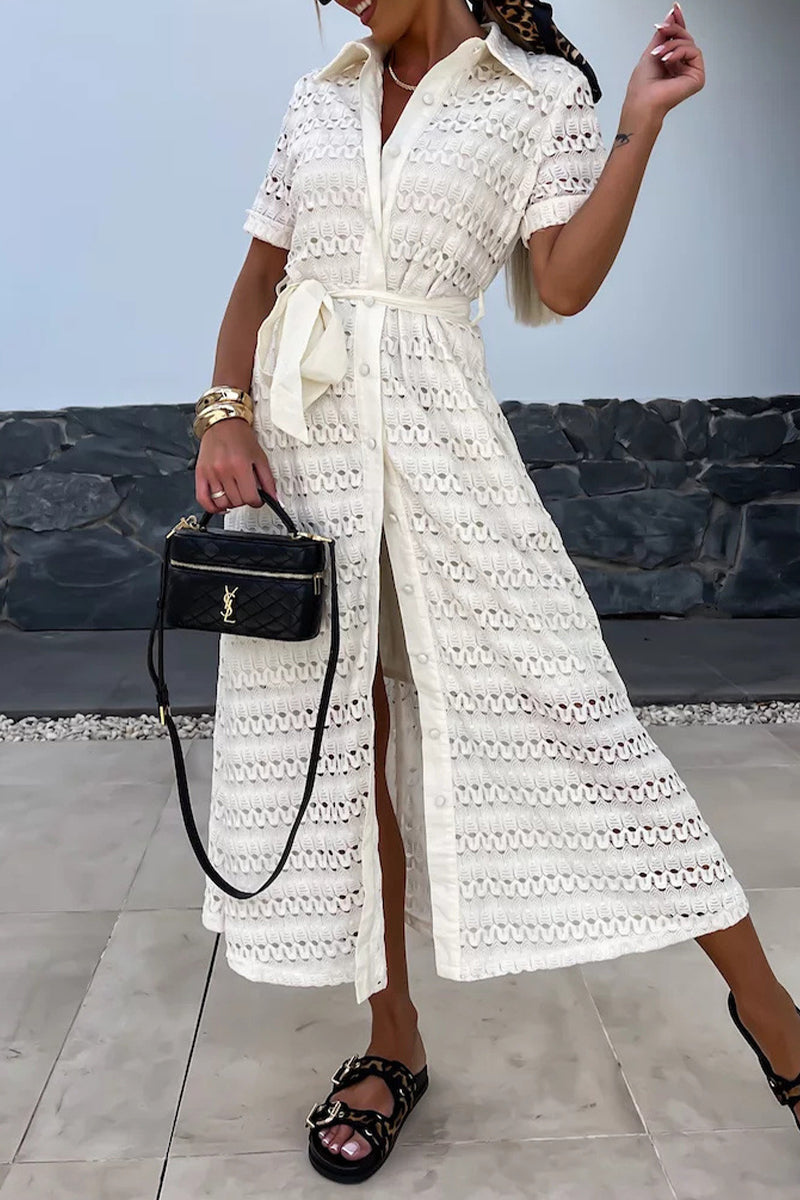 Johana Premium A Line Dresses with Turn Down Collars and Fixed Frenulum Buckles Wardrobe Essential
