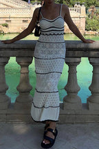 Fabiola Boutique Solid Color Hollow Out Contrast One Tier V Neck Skirt Dresses Evening Wear Edit