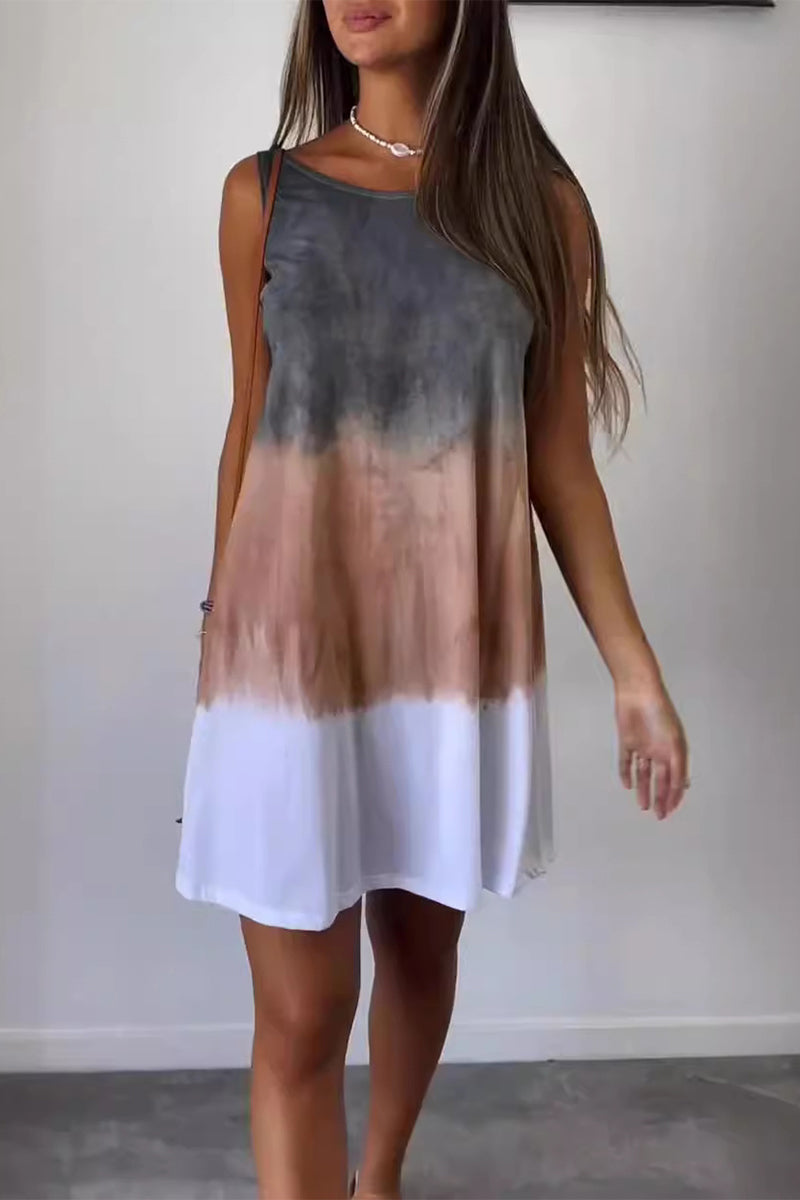 Bianca Boutique Casual Tie Dye Contrast Gradient Sleeveless Dresses with O Neck Elevated Occasion Wear