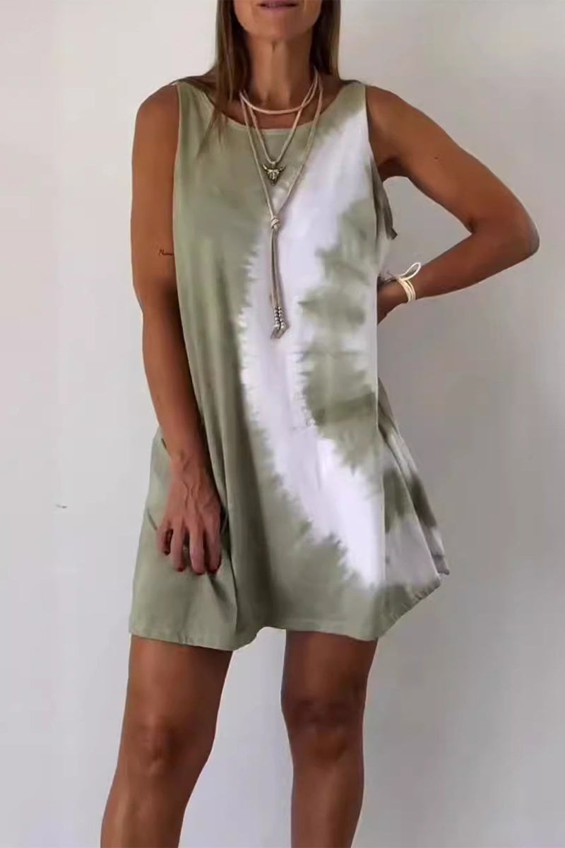 Bianca Boutique Casual Tie Dye Contrast Gradient Sleeveless Dresses with O Neck Elevated Occasion Wear