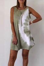 Bianca Boutique Casual Tie Dye Contrast Gradient Sleeveless Dresses with O Neck Elevated Occasion Wear