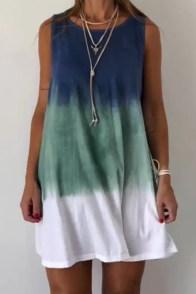 Bianca Boutique Casual Tie Dye Contrast Gradient Sleeveless Dresses with O Neck Elevated Occasion Wear