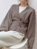 Apricot Belted Drop Shoulder Cardigan