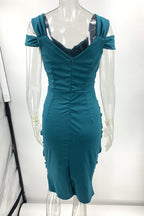 Liliana Elevated V Neck Solid Color Pleated Dresses with One Tier Skirt (3 Colors) Evening Wear Edit