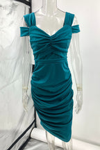 Liliana Elevated V Neck Solid Color Pleated Dresses with One Tier Skirt (3 Colors) Evening Wear Edit