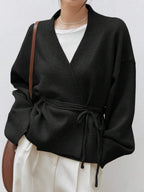 Apricot Belted Drop Shoulder Cardigan