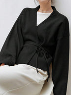 Apricot Belted Drop Shoulder Cardigan