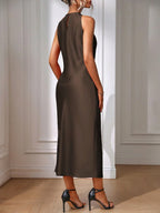 Satin Maxi Dress Sleeveless Split Thigh Wedding