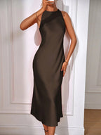 Satin Maxi Dress Sleeveless Split Thigh Wedding