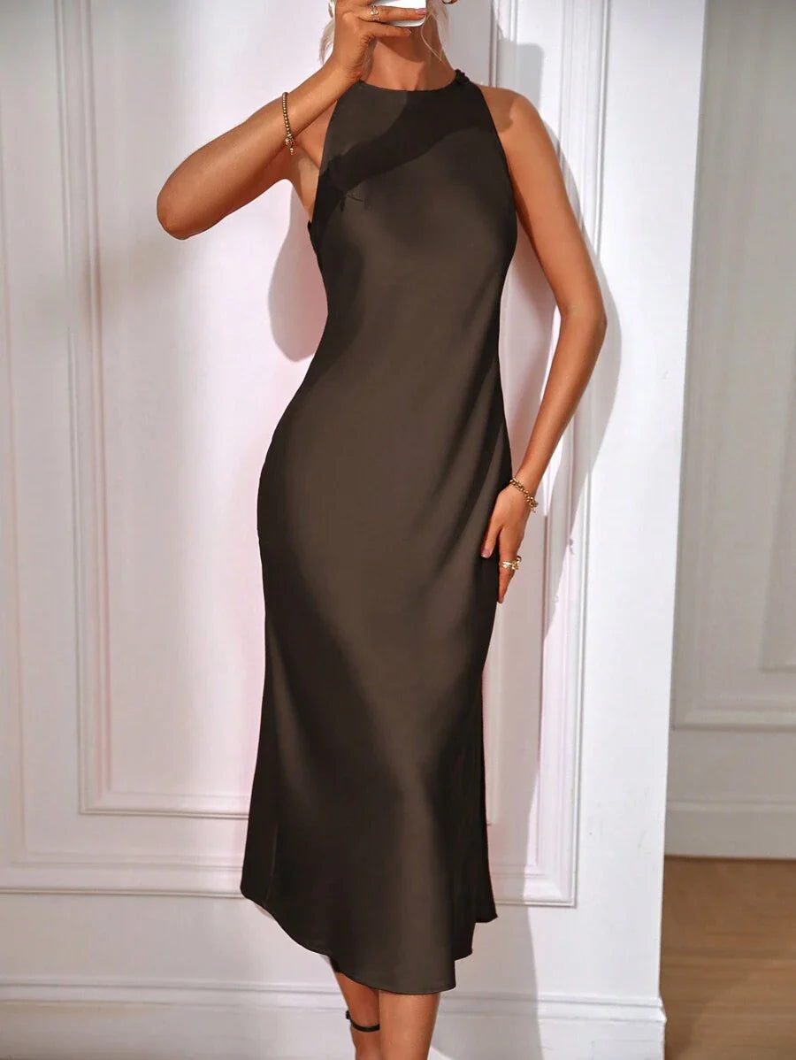 Satin Maxi Dress Sleeveless Split Thigh Wedding