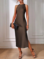 Satin Maxi Dress Sleeveless Split Thigh Wedding