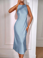 Satin Maxi Dress Sleeveless Split Thigh Wedding