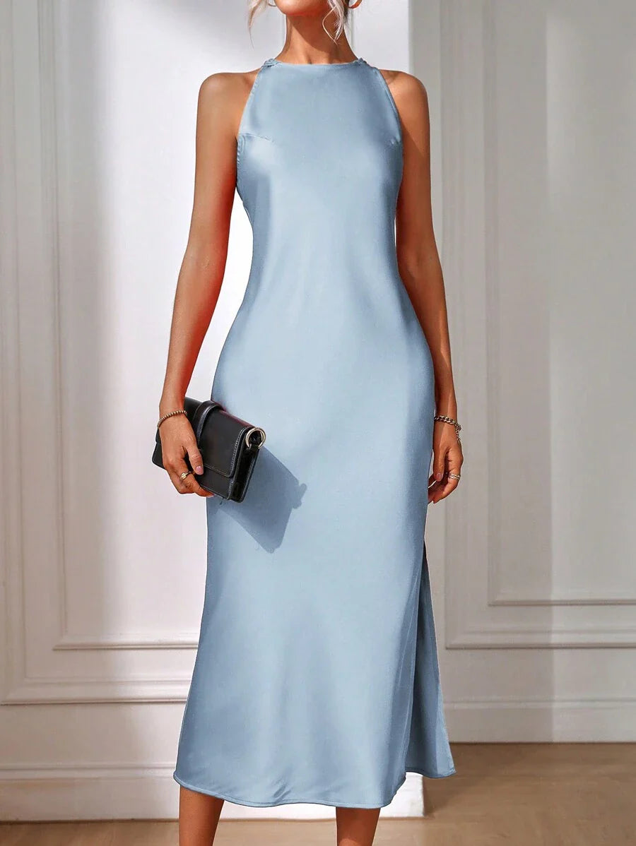 Satin Maxi Dress Sleeveless Split Thigh Wedding