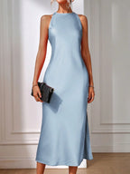Satin Maxi Dress Sleeveless Split Thigh Wedding