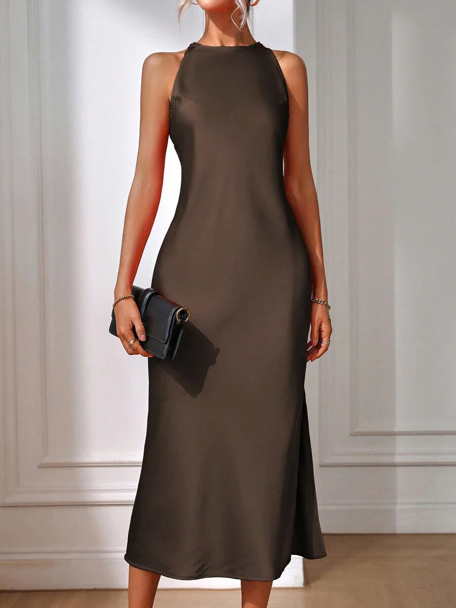 Satin Maxi Dress Sleeveless Split Thigh Wedding