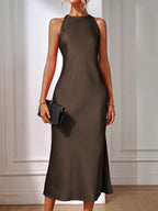 Satin Maxi Dress Sleeveless Split Thigh Wedding