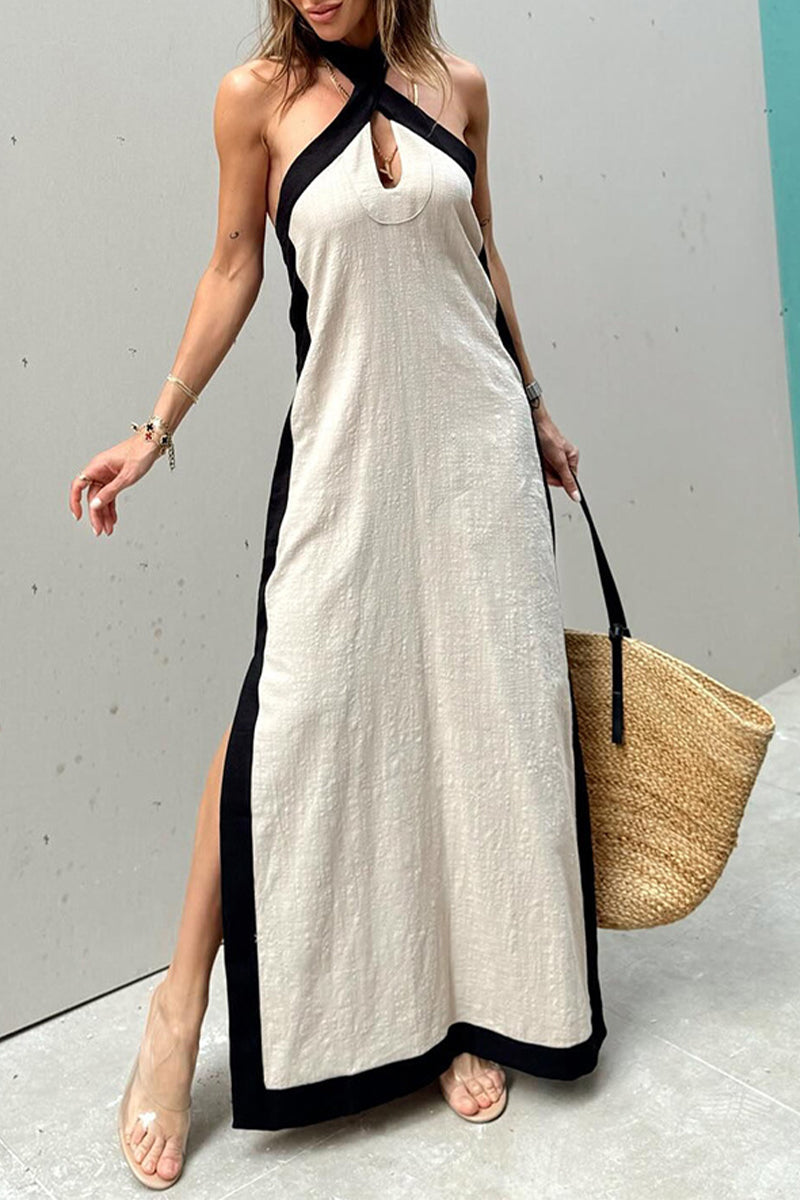 Abigail Effortless Casual Solid Color Sleeveless Dresses with Contrast Slit and Halter (3 Colors) Statement Occasion Edit